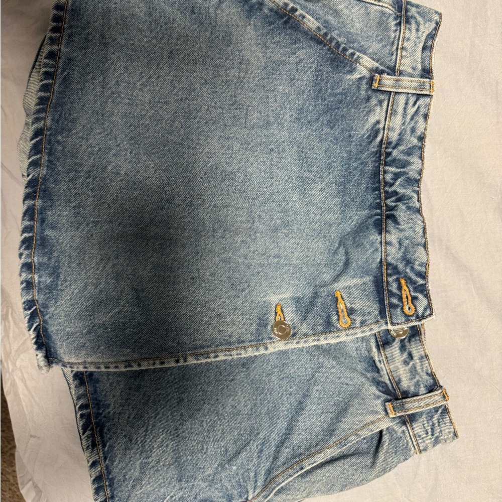 Zara Denim Button-Front Mini Skort in Light Blue